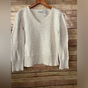 Liz Claiborne Lizsport Women’s V-neck Cream Sweater Pullover Cotton Blend Medium